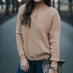 TAN TWIST KNOT KNIT VEGAN SWEATER TOP